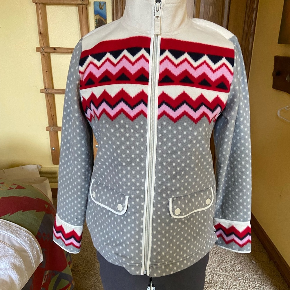 Talbots Petite Adorable Patterned Zip Up Fleece